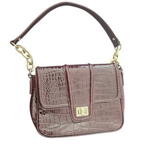 Paradox Maroon Red Croc Embossed Leather Shoulder Bag Purse Minimalist Classic